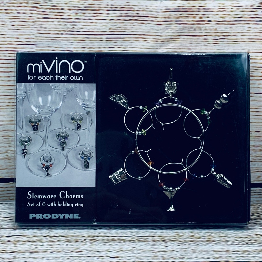 miVino‎ Stemware Charms Set of 6 with Holding Ring Wine Glass Markers NEW